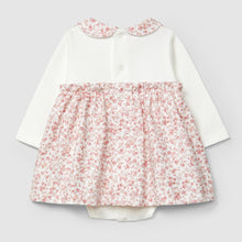 Load image into Gallery viewer, White dress with floral skirt and collar on a light gray background