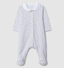 Load image into Gallery viewer, Laranjinha baby bodysuit with floral print and round collar, soft and comfortable for infants.