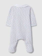 Load image into Gallery viewer, Laranjinha baby bodysuit with floral print, round collar, soft fabric, designed for comfortable infant wear.