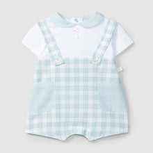 Load image into Gallery viewer, Baby outfit with checkered romper and white shirt on a light gray background