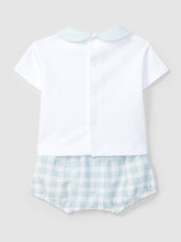將圖片載入圖庫檢視器 Light green Laranjinha two-piece checked seersucker top with embroidery on the chest, featuring a stylish and comfortable design.