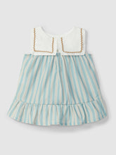 Load image into Gallery viewer, Children's dress with striped skirt and white collar on a light gray background