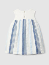 Load image into Gallery viewer, White dress with blue striped pattern on a light gray background