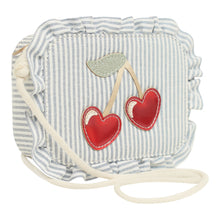 Load image into Gallery viewer, Striped cherry headband by MIMI &amp; LULA with a colorful, fabric-covered design featuring bold red, white, and black stripes.