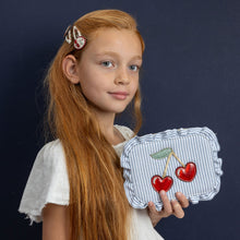 Load image into Gallery viewer, Striped cherry patterned headband from MIMI &amp; LULA, featuring vibrant red and white stripes with cherry accents.