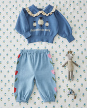 將圖片載入圖庫檢視器 Baby pants Light denim embroidered tulips BLEU DELAVE