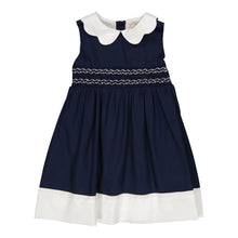 Load image into Gallery viewer, Flora, smocked dress, in Navy cotton piqué