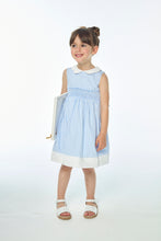 Load image into Gallery viewer, Flora, smocked dress, in Blue sky stripes 3mm
