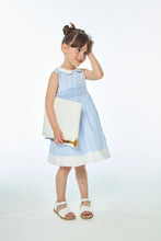 Load image into Gallery viewer, Flora, smocked dress, in Blue sky stripes 3mm
