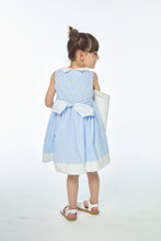 Load image into Gallery viewer, Flora, smocked dress, in Blue sky stripes 3mm