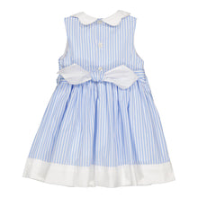 Load image into Gallery viewer, Flora, smocked dress, in Blue sky stripes 3mm