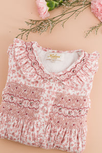 Adeline, smocked dress, in Old rose garden print