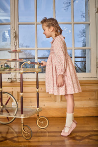 Adeline, smocked dress, in Old rose garden print