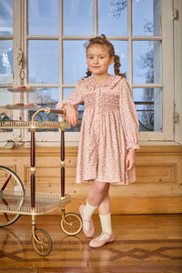 Adeline, smocked dress, in Old rose garden print