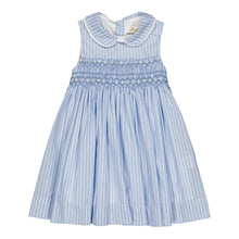 Load image into Gallery viewer, Maud smocked dress by Kidiwi in cornflower blue striped fabric, featuring a classic design and soft, comfortable fit.