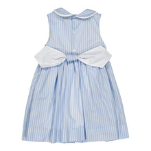 Load image into Gallery viewer, Kidiwi Maud smocked dress in cornflower blue striped fabric, suitable for girls, with a charming, comfortable design.
