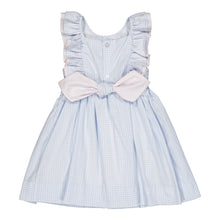 Load image into Gallery viewer, Kidiwi Mélina smocked dress in sky blue small gingham, featuring a charming dress with smocking detail and a cute, summery design.