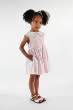 Load image into Gallery viewer, Pink piqué dress for girls by Kidiwi, featuring a charming design and soft fabric, perfect for special occasions.