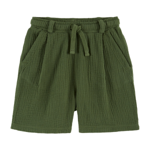 Dark green cotton gauze shorts