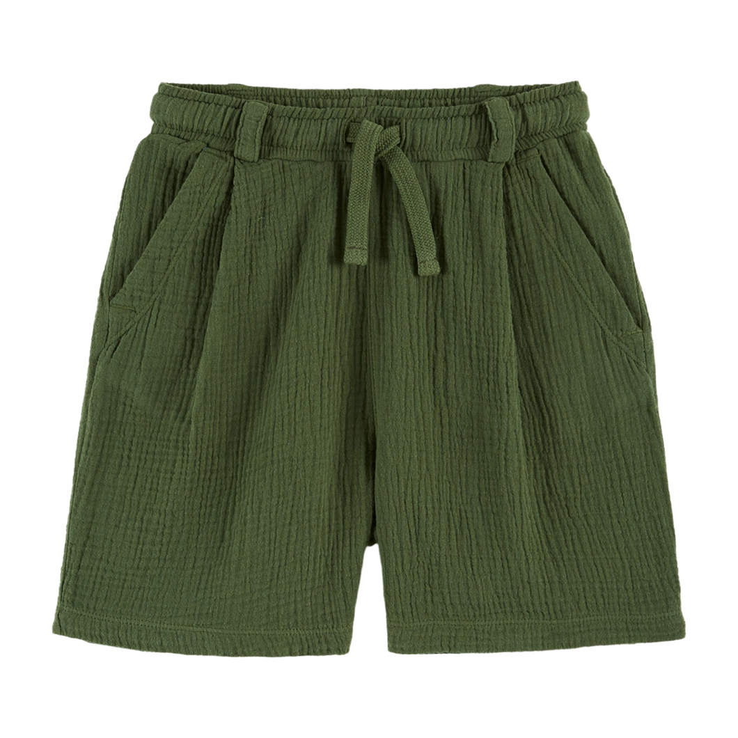 Dark green cotton gauze shorts