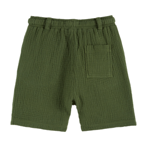 Dark green cotton gauze shorts