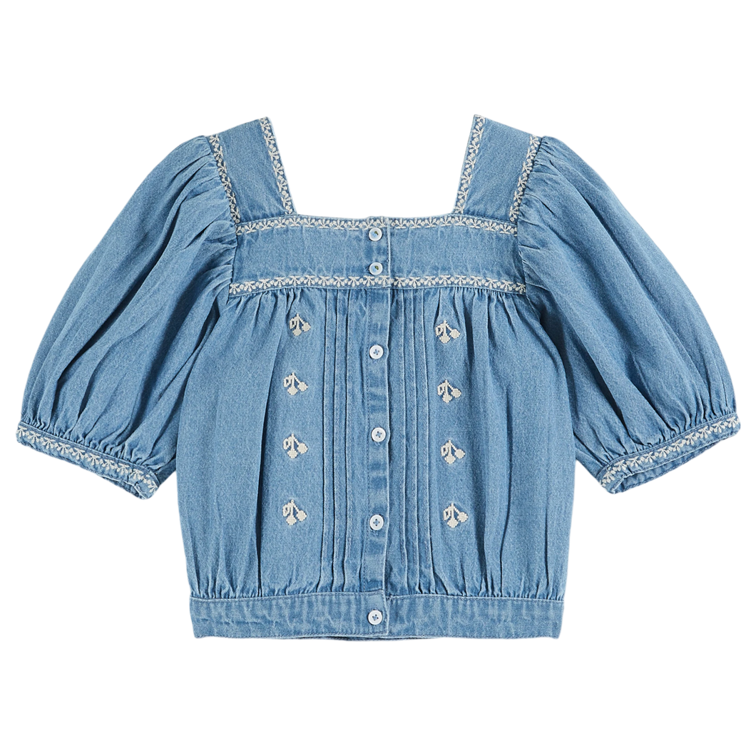 Chambray embroidered blouse
