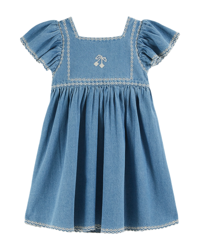 Embroidered denim dress