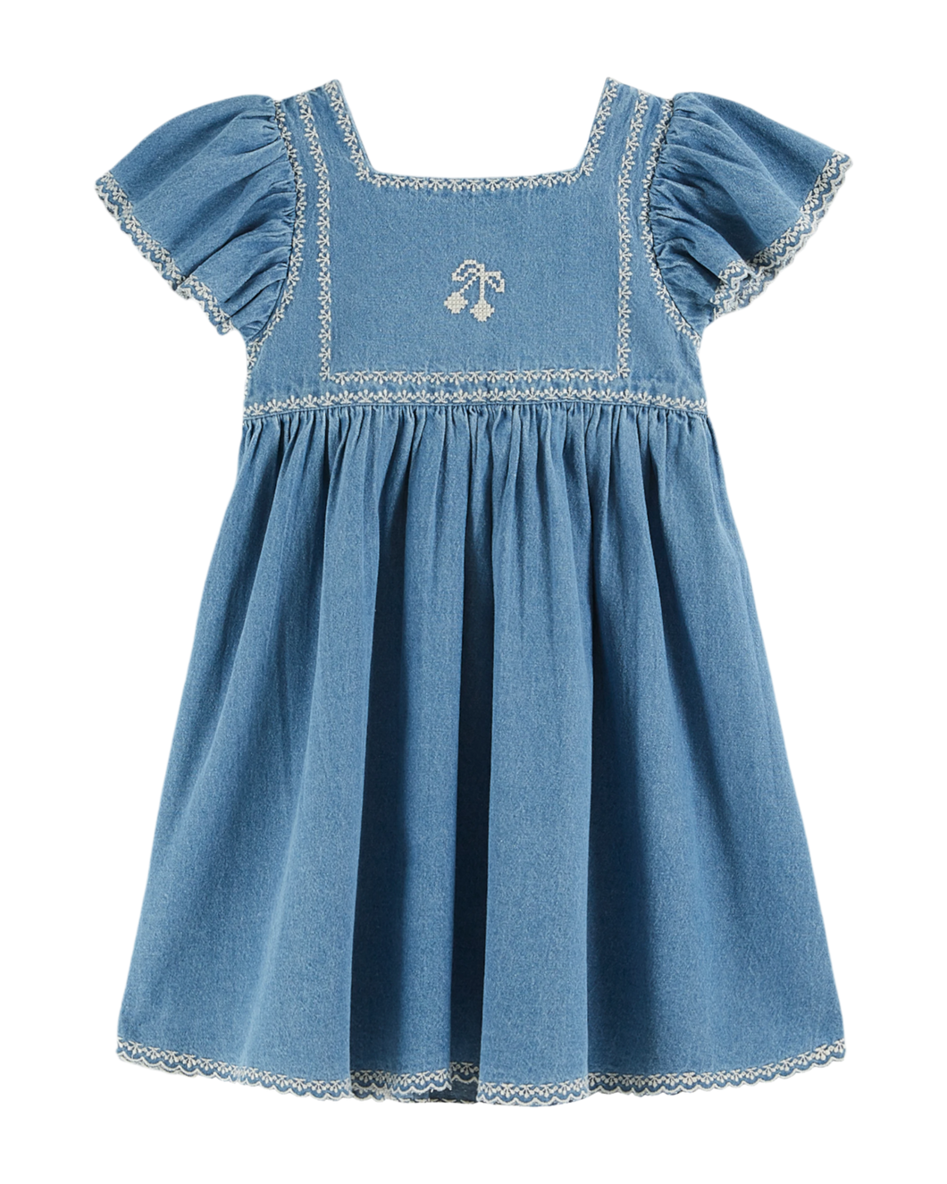 Embroidered denim dress