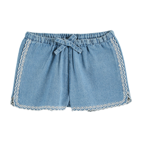 Light denim embroidered shorts