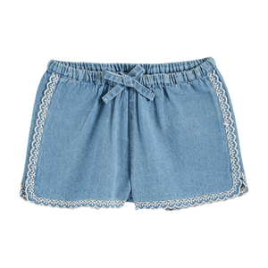 Light denim embroidered shorts