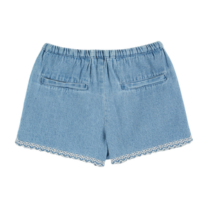 Light denim embroidered shorts
