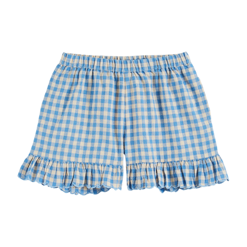 Blue gingham ruffled shorts