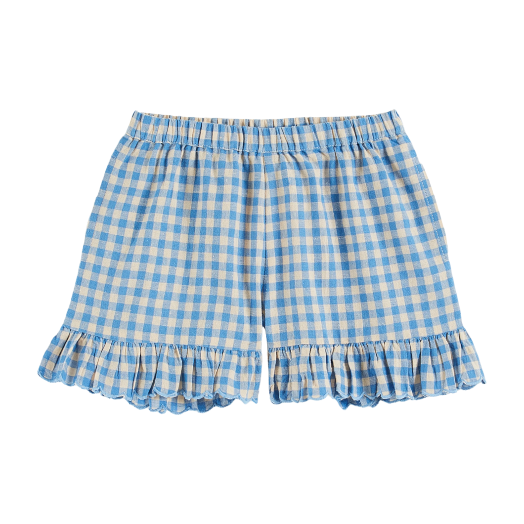 Blue gingham ruffled shorts