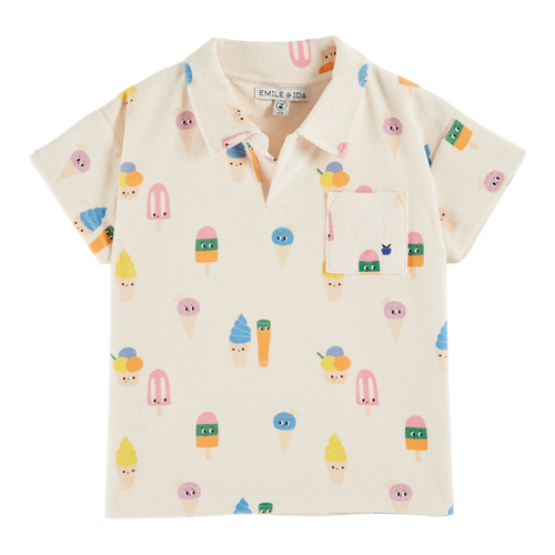 Ecru ice cream terry polo shirt