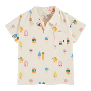 Ecru ice cream terry polo shirt