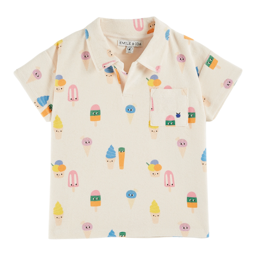 Ecru ice cream terry polo shirt