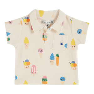 Ecru ice cream terry polo shirt