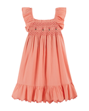 Load image into Gallery viewer, Pink gingham smocked embroidered dress