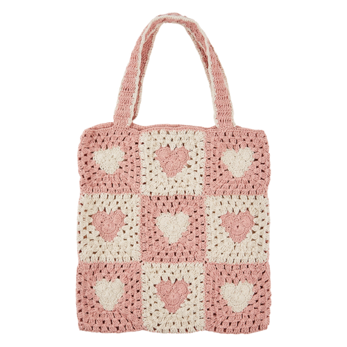 Pink heart crochet tote bag