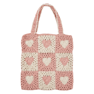Pink heart crochet tote bag