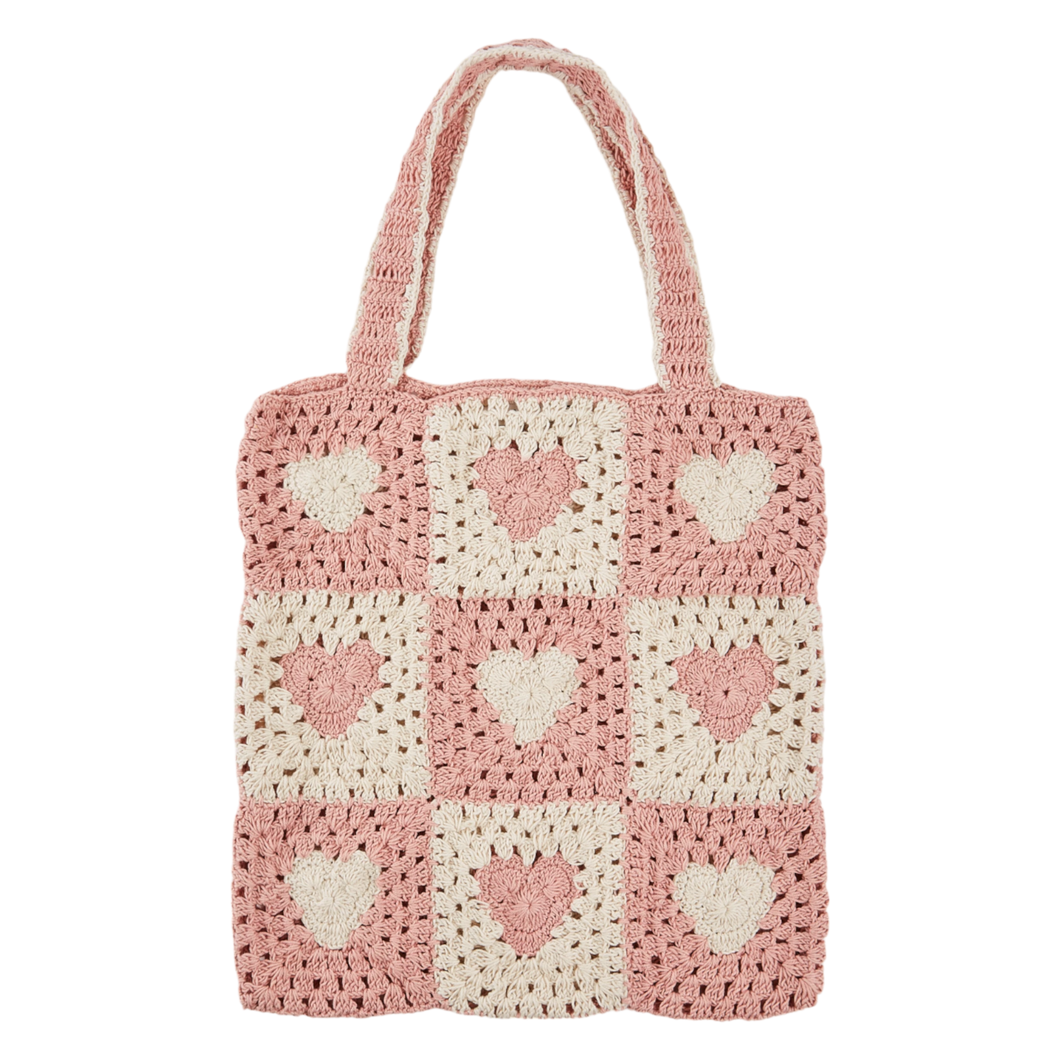 Pink heart crochet tote bag