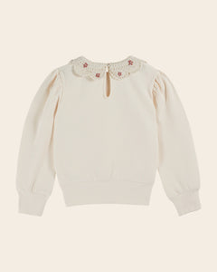Cream organic cotton crochet-neck sweatshirt