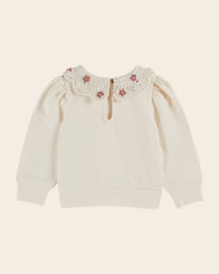 Cream organic cotton crochet-neck sweatshirt