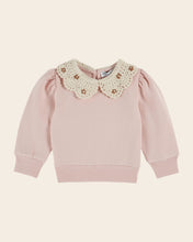 Load image into Gallery viewer, Pink organic cotton crochet-neck sweatshirt