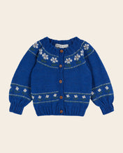 Load image into Gallery viewer, Royal blue daisy jacquard cardigan - ROYAL