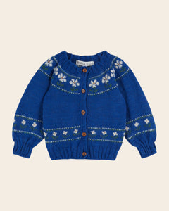 Royal blue daisy jacquard cardigan - ROYAL