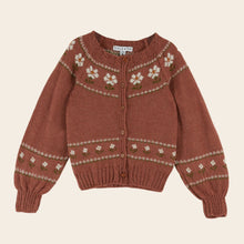 Load image into Gallery viewer, Brown knitted sweater with floral patterns on a beige background