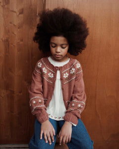 Royal blue daisy jacquard cardigan - VIOLINE