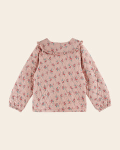 Pink quilted jacket with red flowers