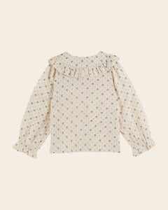 Ecru blouse with blue flowers